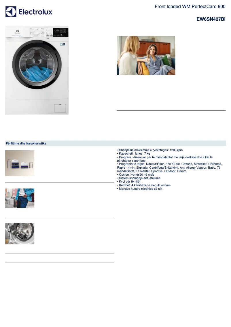 Page 1 of the manual Technical Sheet Electrolux EW6SN427BI