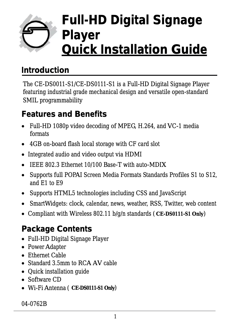 Page 1 de la notice Manuel utilisateur Siig CE-DS0111-S1