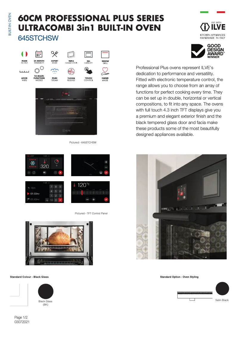 Page 1 of the manual Technical Sheet Ilve 645STCHSWBK