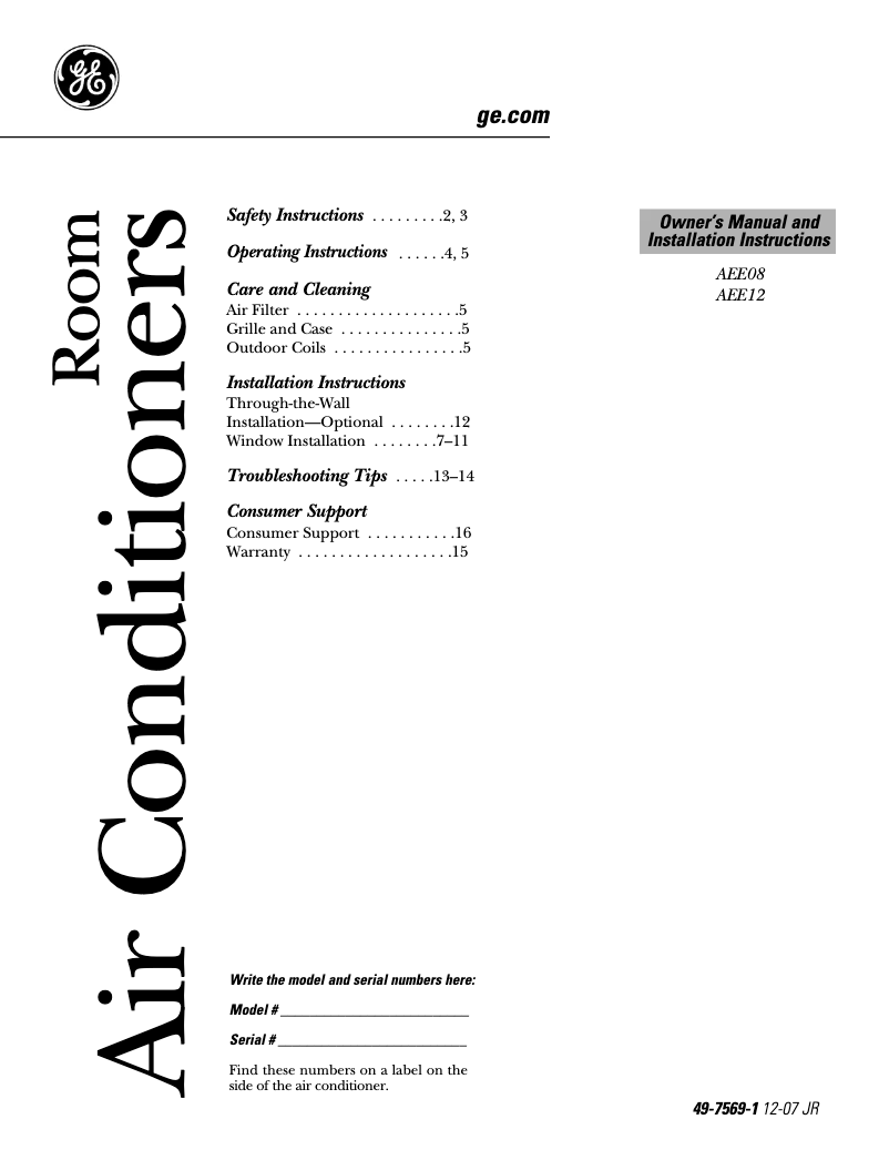 First page image of the manual for AEE08AK