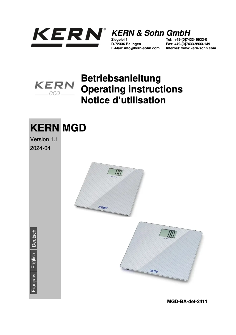 First page image of the manual for MGD 100K-1