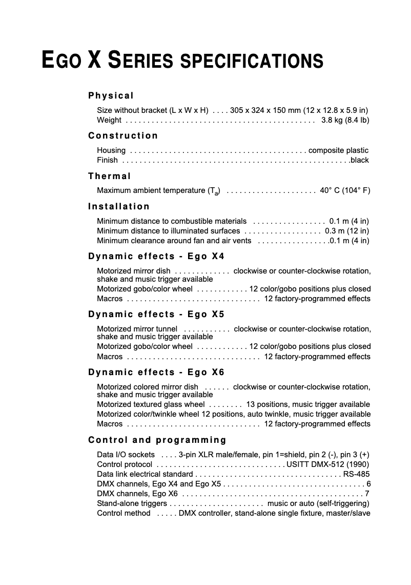 Page 1 of the manual Technical Sheet Martin Ego X6