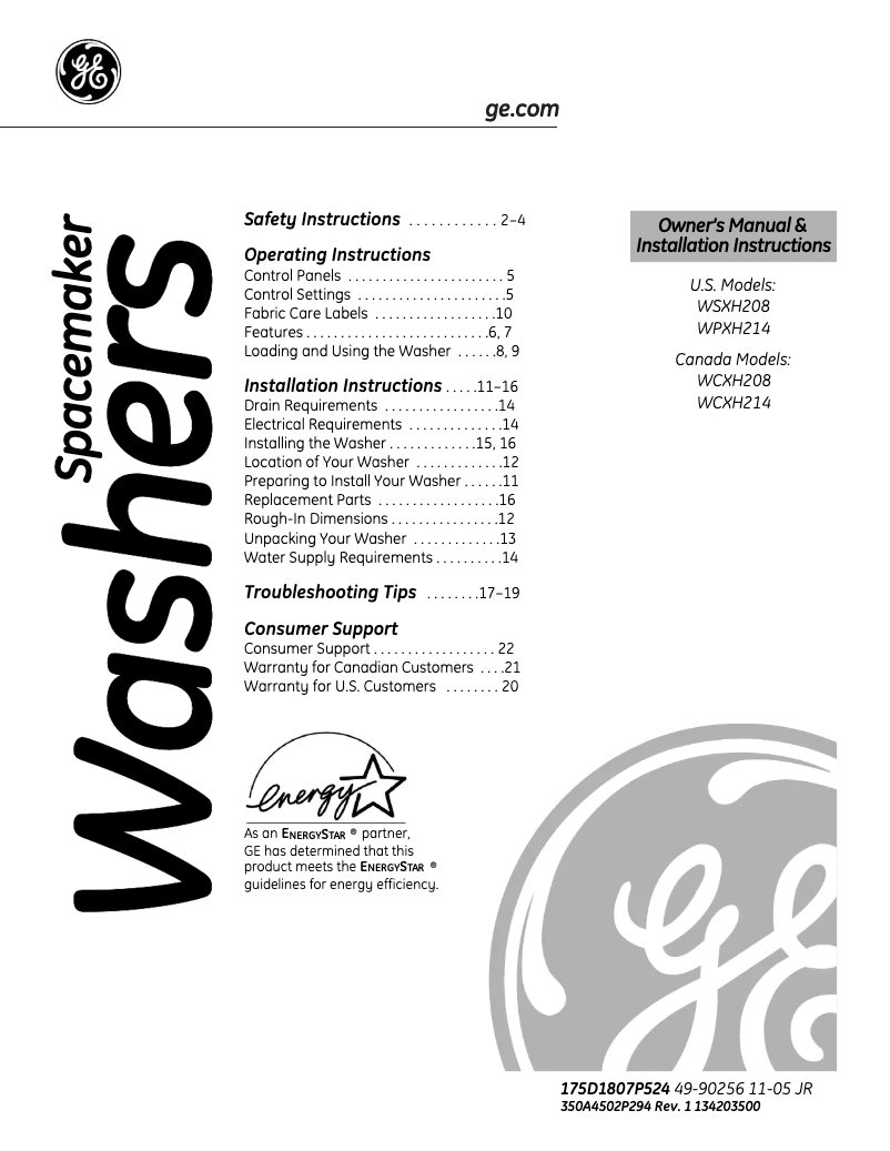 First page image of the manual for Profile WPXH214FCC