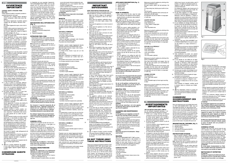 Page 1 of the manual User Manual Ariete Pop-Corn Party Time 2952