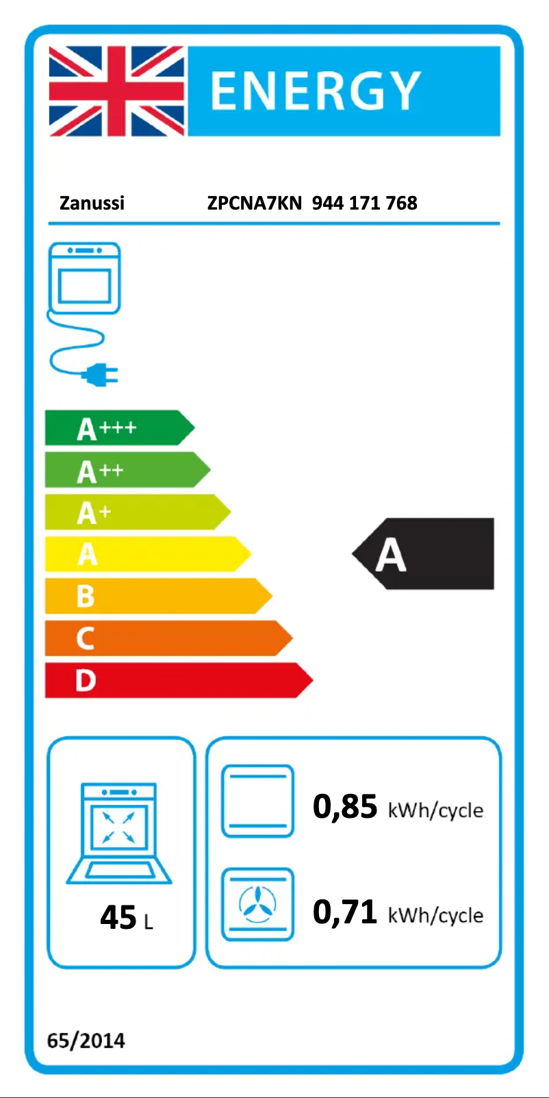Page 1 of the manual Energy Label Zanussi ZPCNA7KN