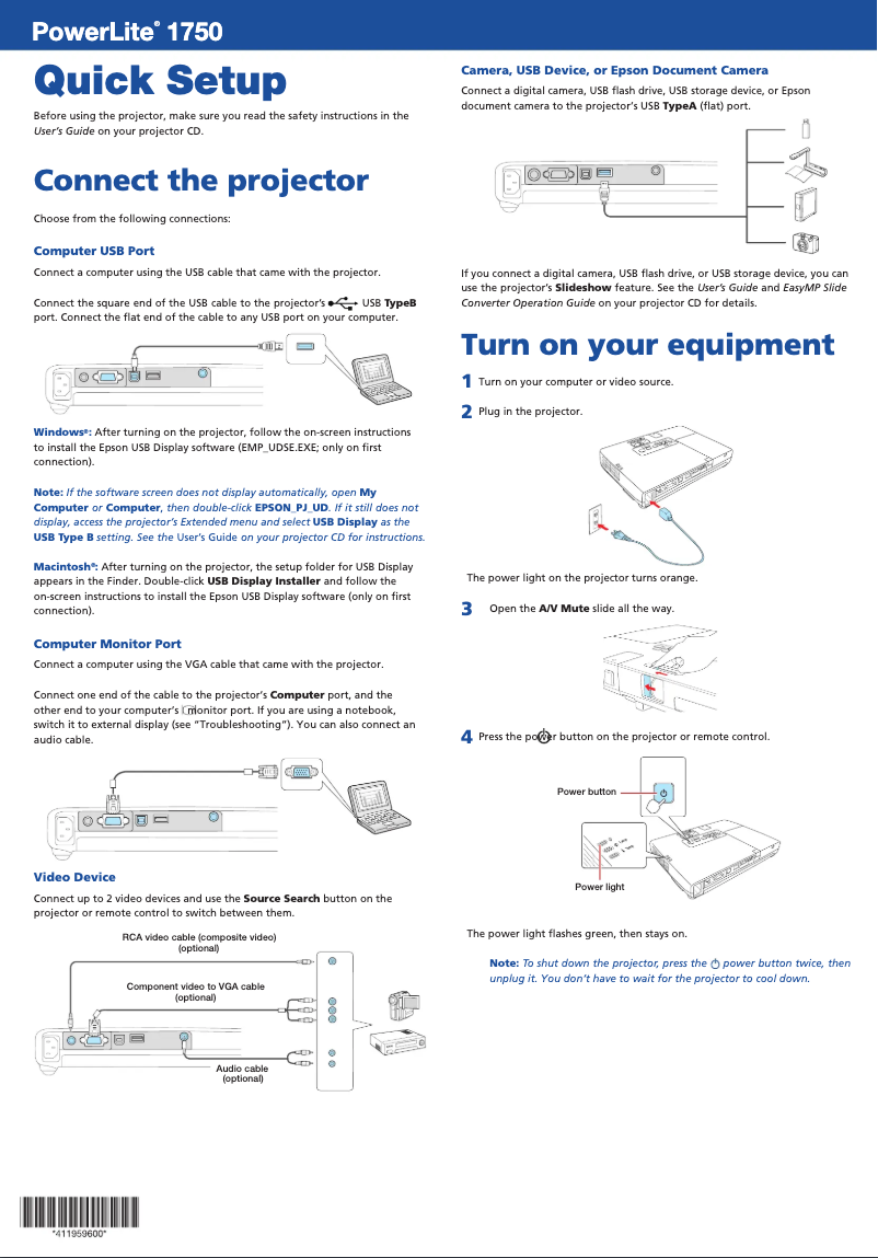 Image de la première page du manuel de l'appareil PowerLite 1750