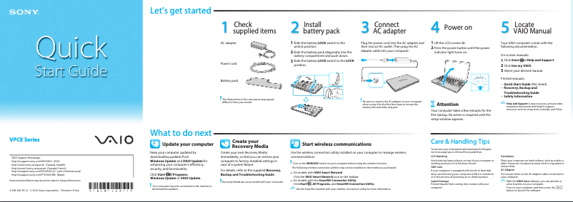 Page 1 of the manual Installation Guide Sony Vaio VPCEC490X
