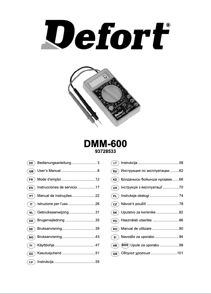 Page 1 of the manual User Manual Defort DMM-600N