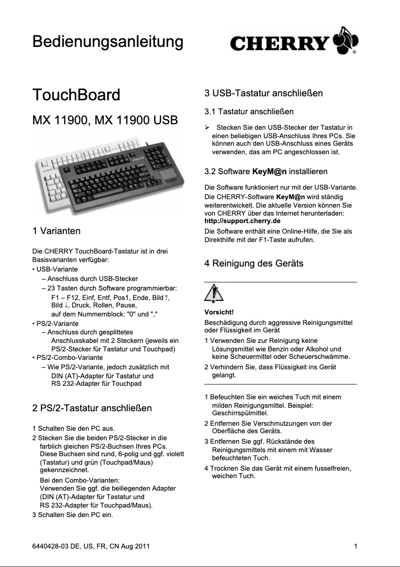 First page image of the manual for TouchBoard G80-1190