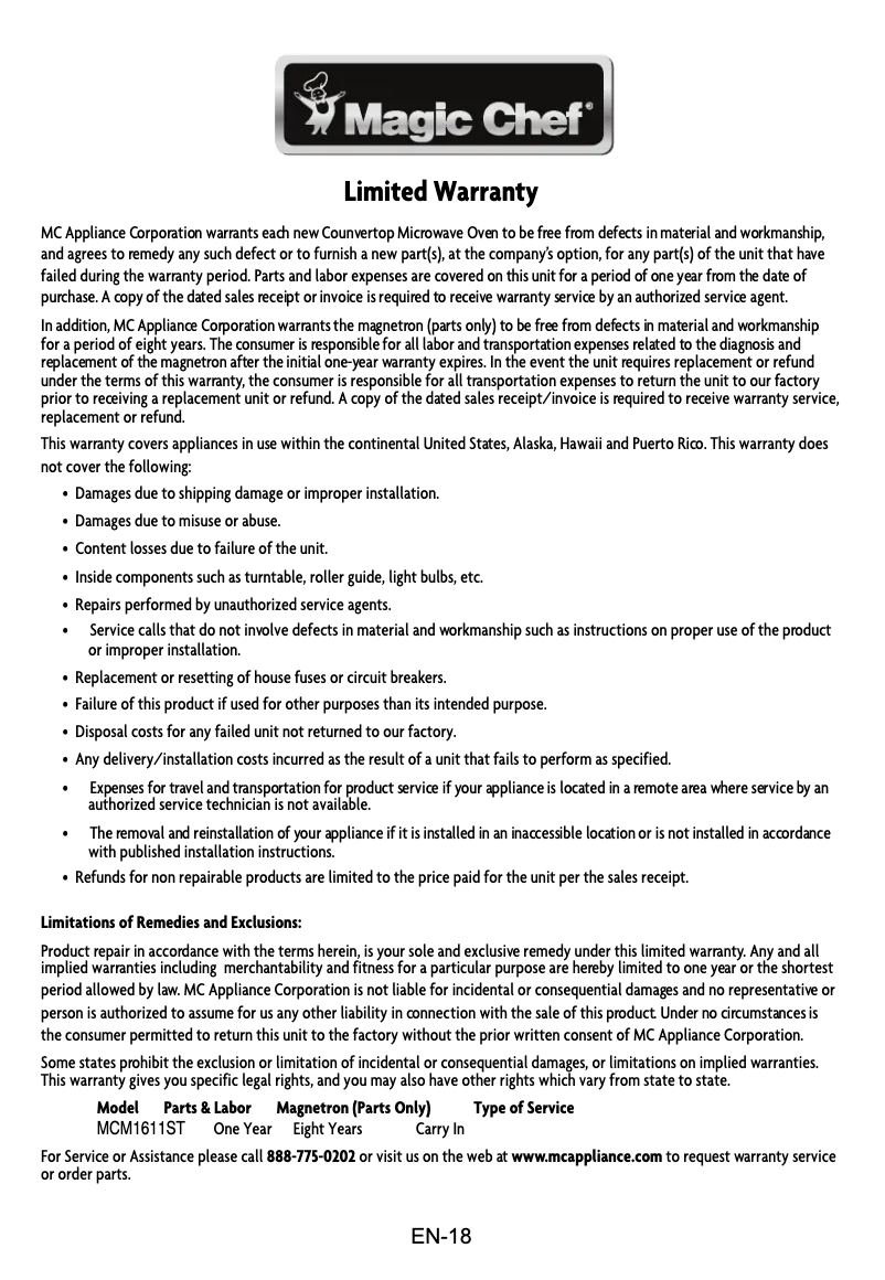 First page image of the manual for MCM1611ST