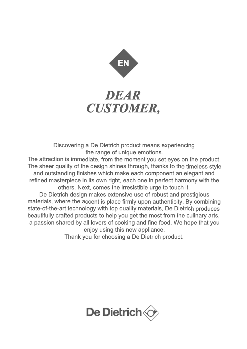 Page 1 of the manual User Manual De Dietrich DOP7340X