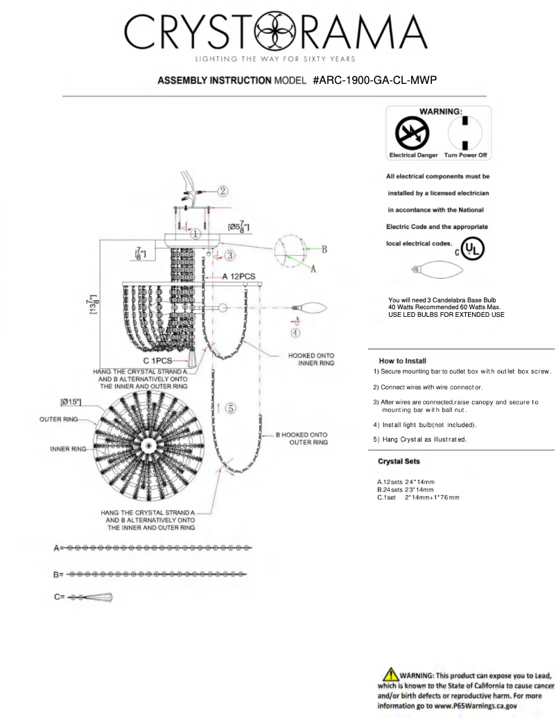 Page 1 of the manual User Manual Crystorama Arcadia ARC-1900-GA-CL-MWP