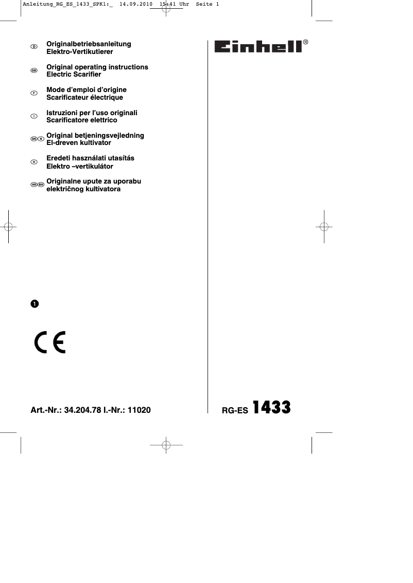 Page 1 of the manual Instruction Manual Einhell RG-ES 1433