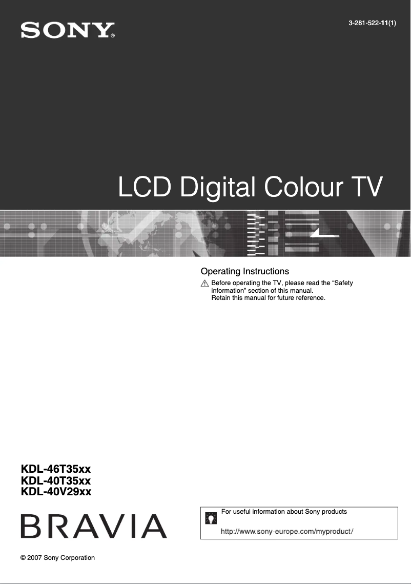 Page 1 of the manual User Manual Sony Bravia KDL-40V2900