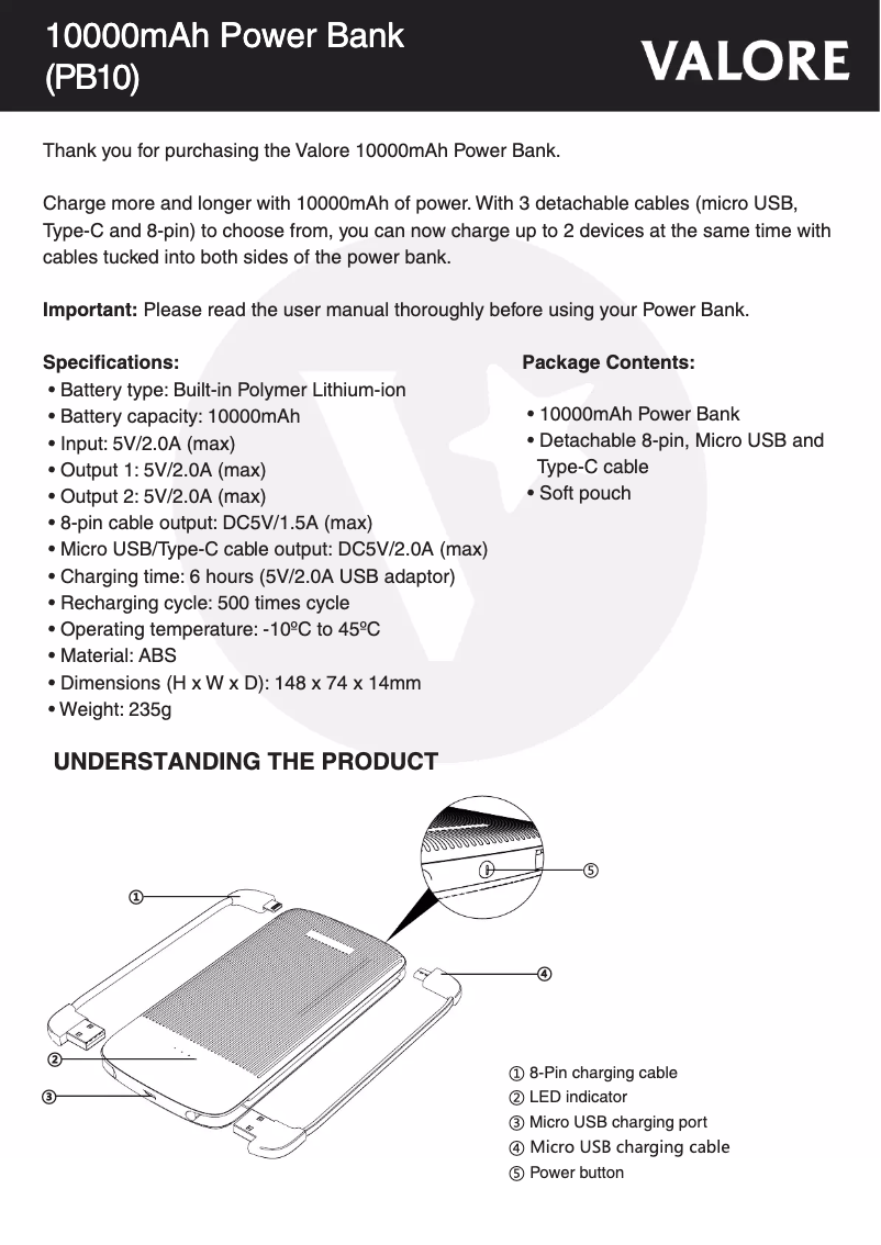 Page 1 of the manual User Manual Valore PB10