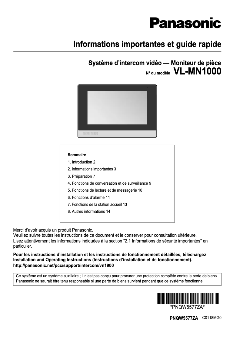 First page image of the manual for VL-MN1000SX