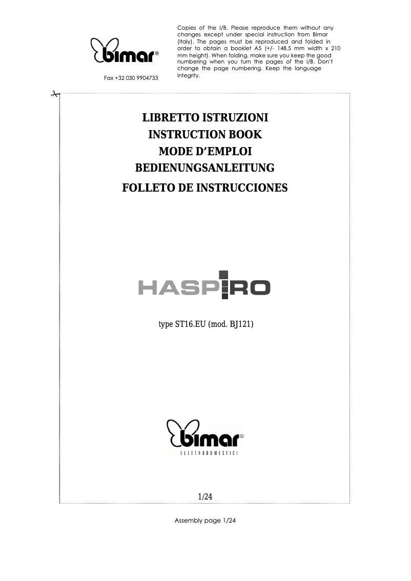 Page 1 of the manual User Manual Bimar ST16.EU