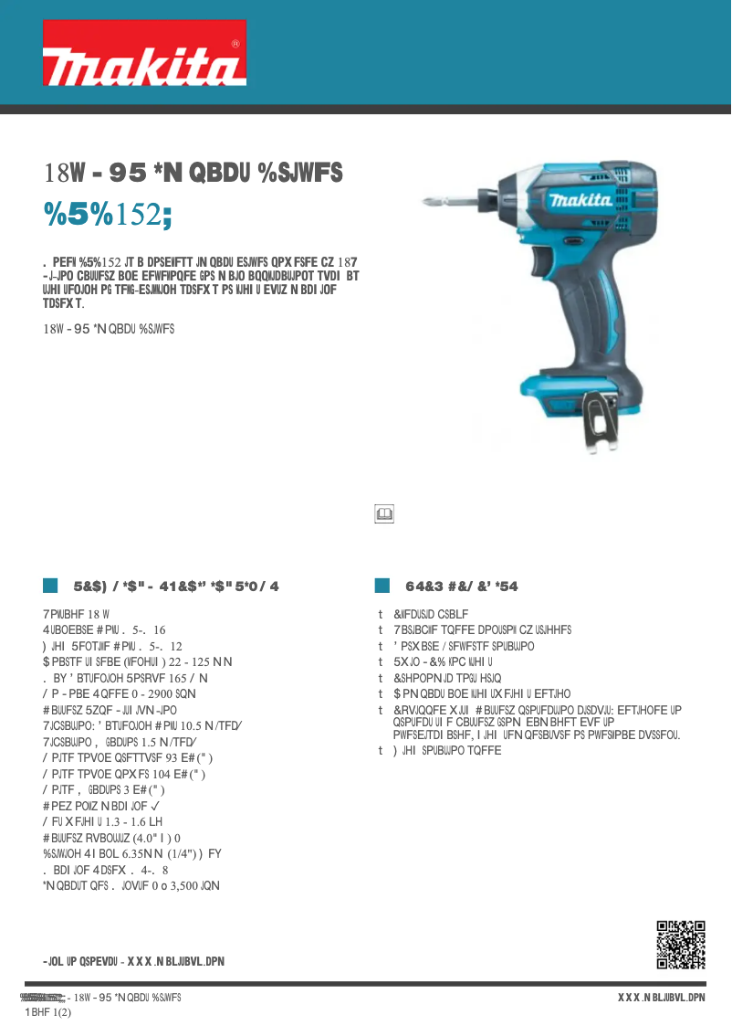Page 1 of the manual Technical Sheet Makita DTD152Z