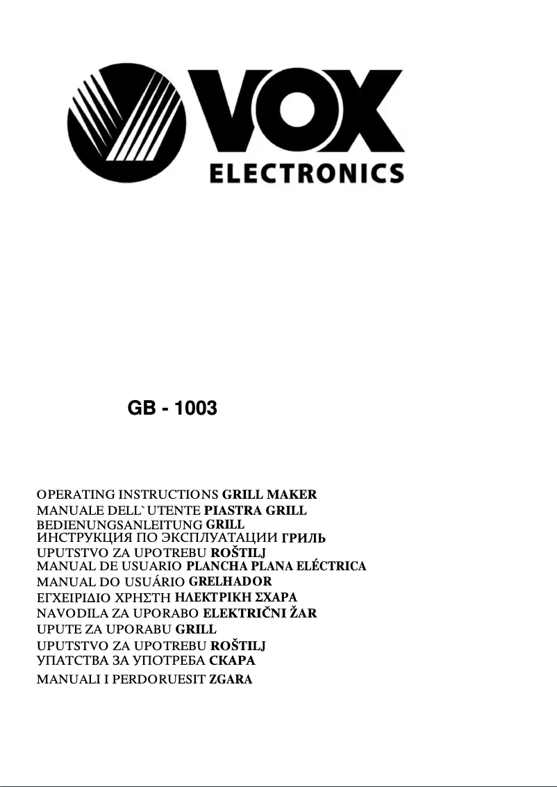 Page 1 of the manual User Manual VOX GB1003