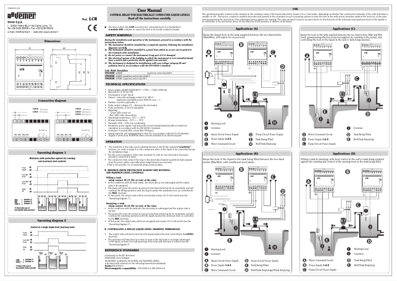 Page 1 of the manual User Manual Vemer LCR048