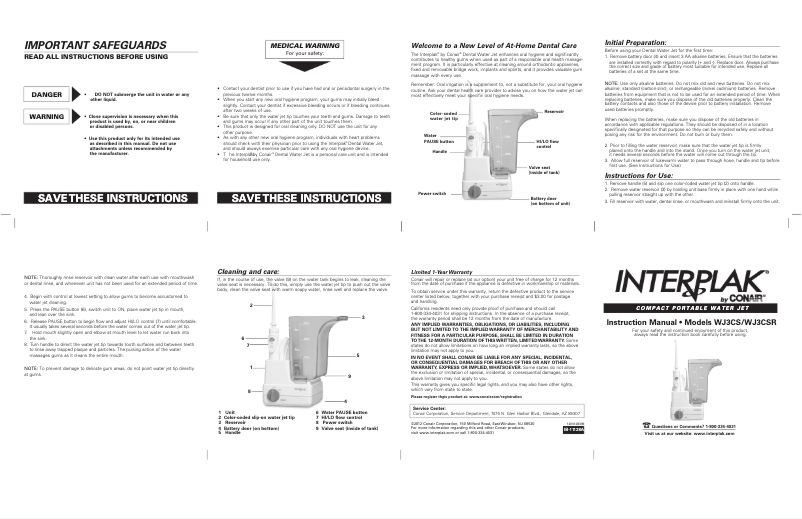 Page 1 of the manual User Manual Conair Interplak WJ3CS