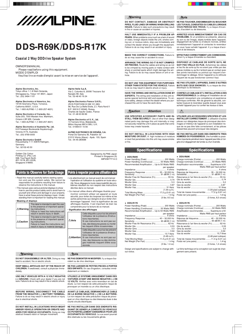 Page 1 of the manual User Manual Alpine DDS-R69K