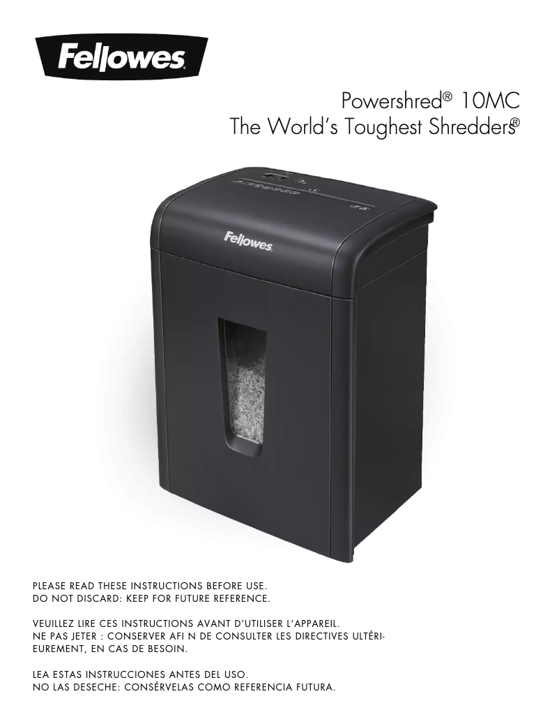 Page 1 of the manual User Manual Fellowes MicroShred 10MC