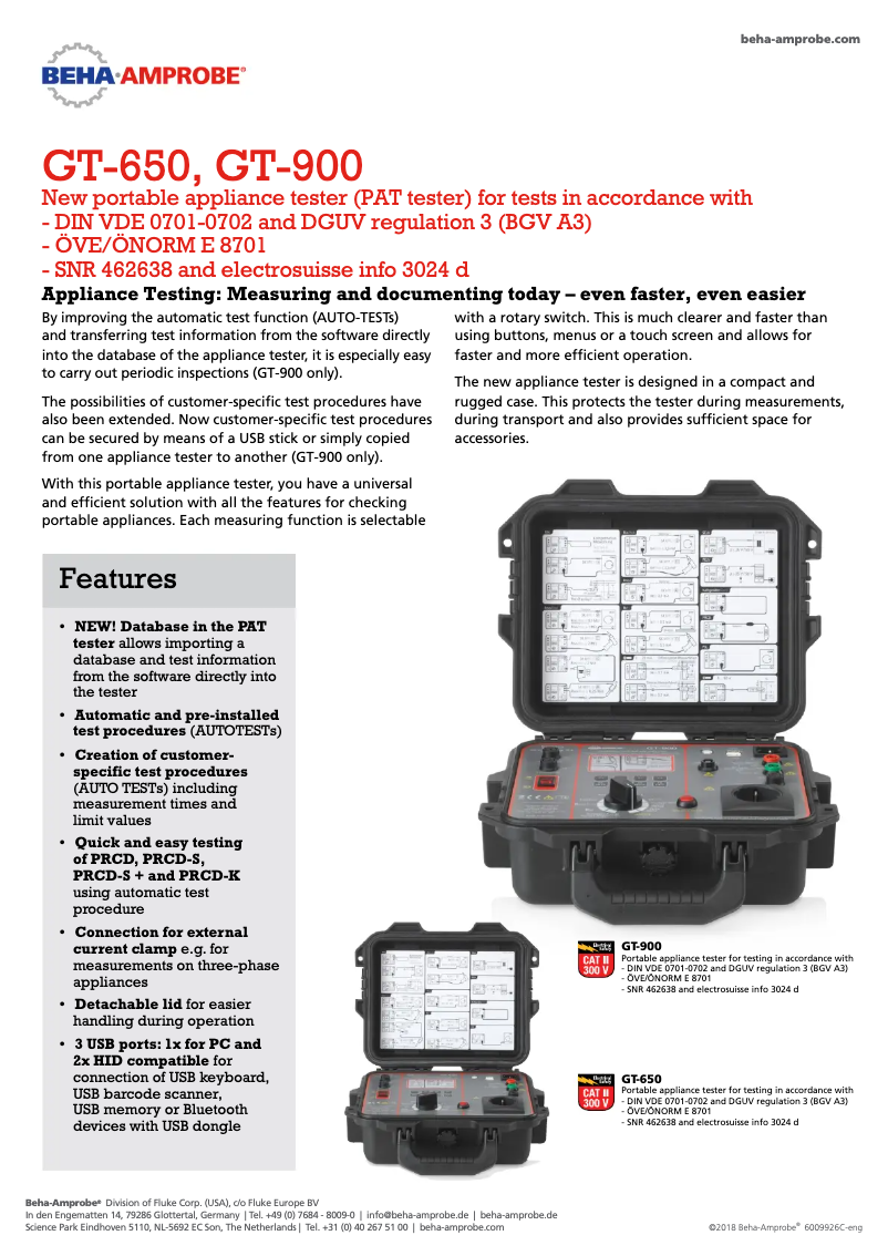 Page 1 of the manual Technical Sheet Beha-Amprobe GT-650
