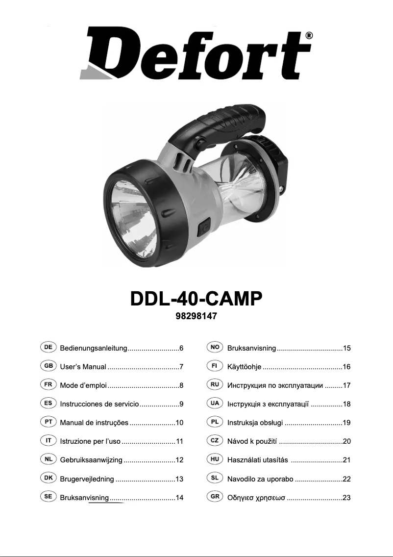 First page image of the manual for DDL-40-CAMP
