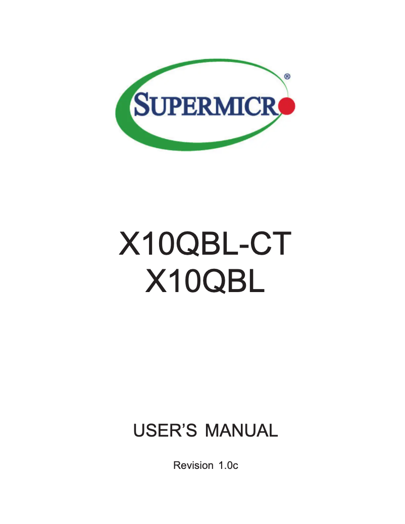 Page 1 of the manual User Manual Supermicro X10QBL-CT