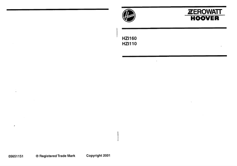 Page 1 of the manual User Manual Zerowatt-Hoover HZI 1040