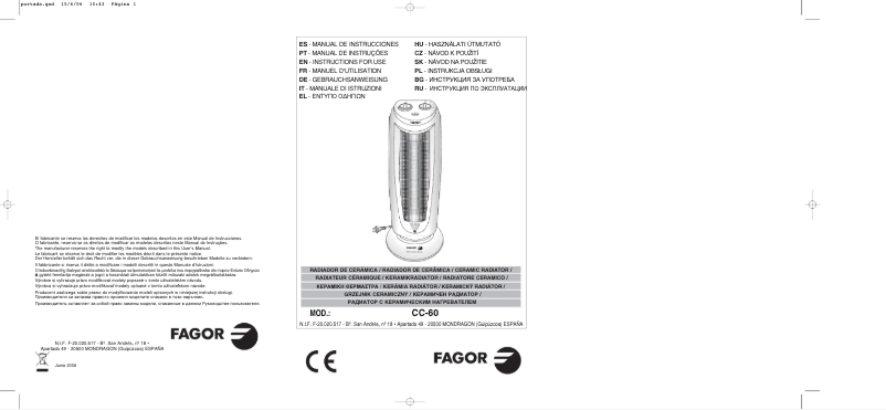 Page 1 of the manual User Manual Fagor CC-60