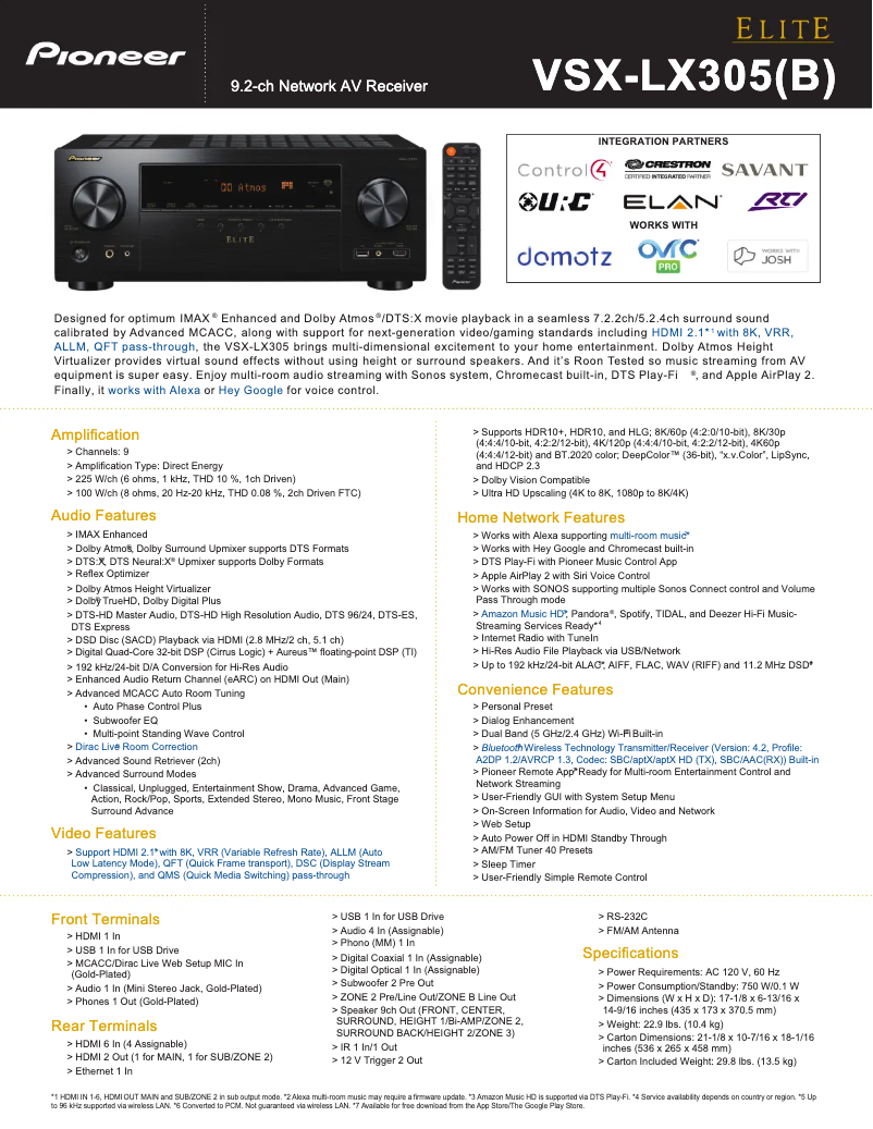 First page image of the manual for VSX-LX305