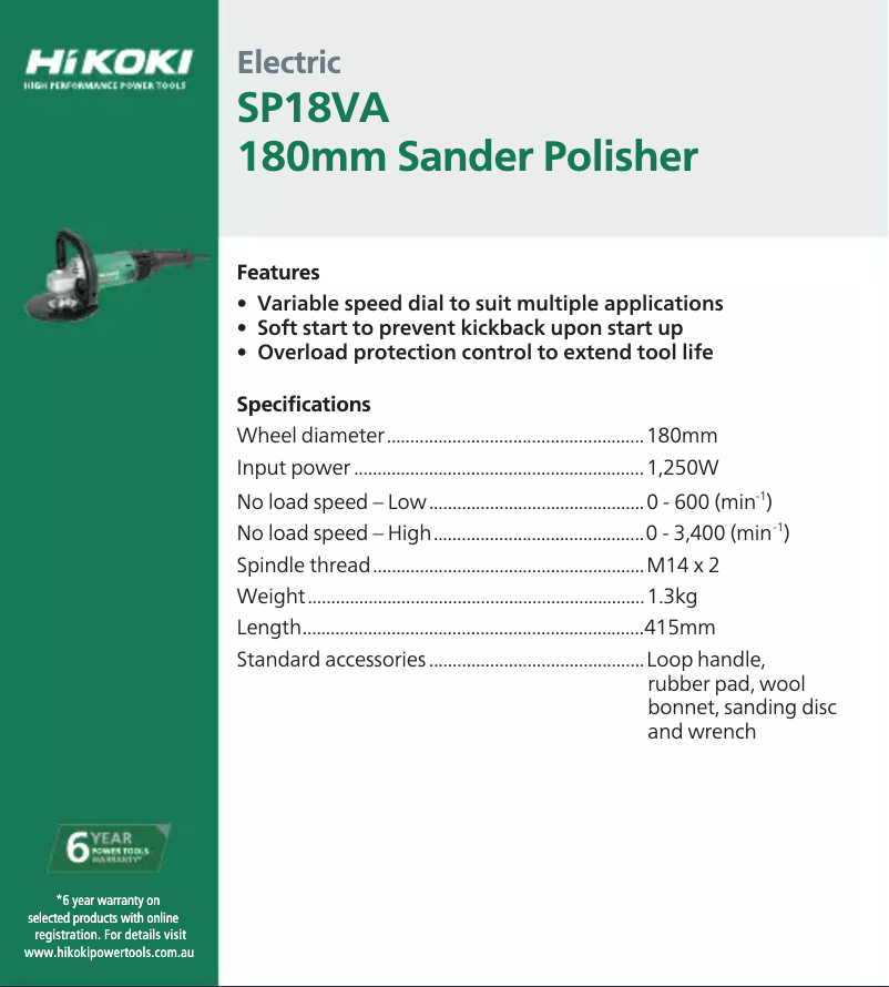 Page 1 of the manual Technical Sheet HiKOKI SP 18VA