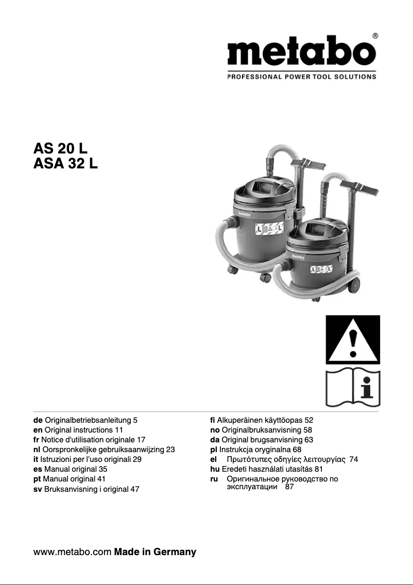 Page 1 of the manual User Manual Metabo AS 20 L
