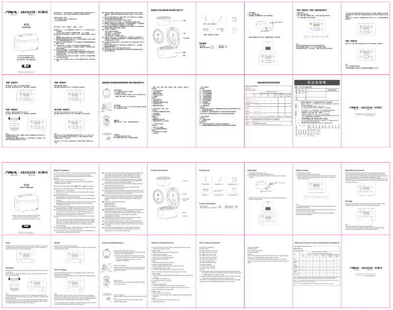 Page 1 of the manual User Manual Aiwa RC8
