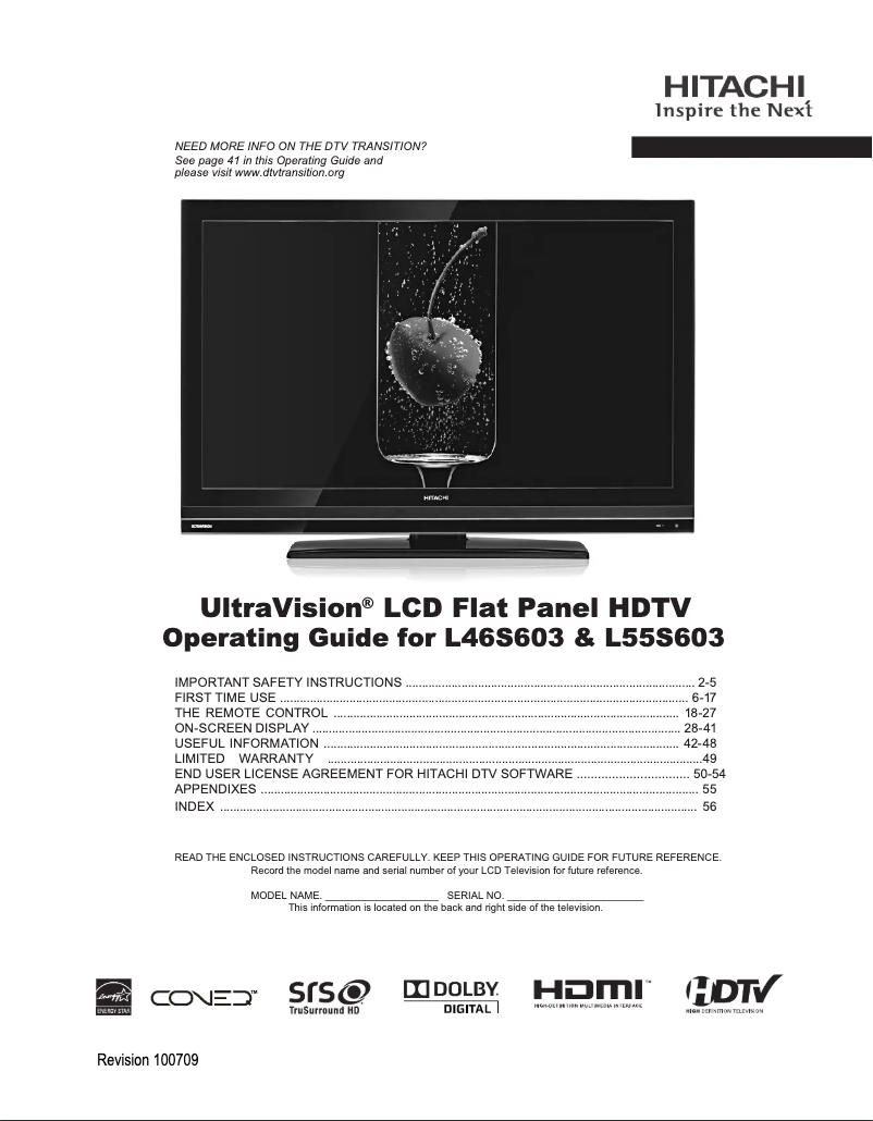 Page 1 of the manual User Manual Hitachi L46S603