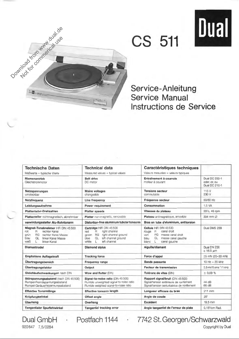 First page image of the manual for CS 511
