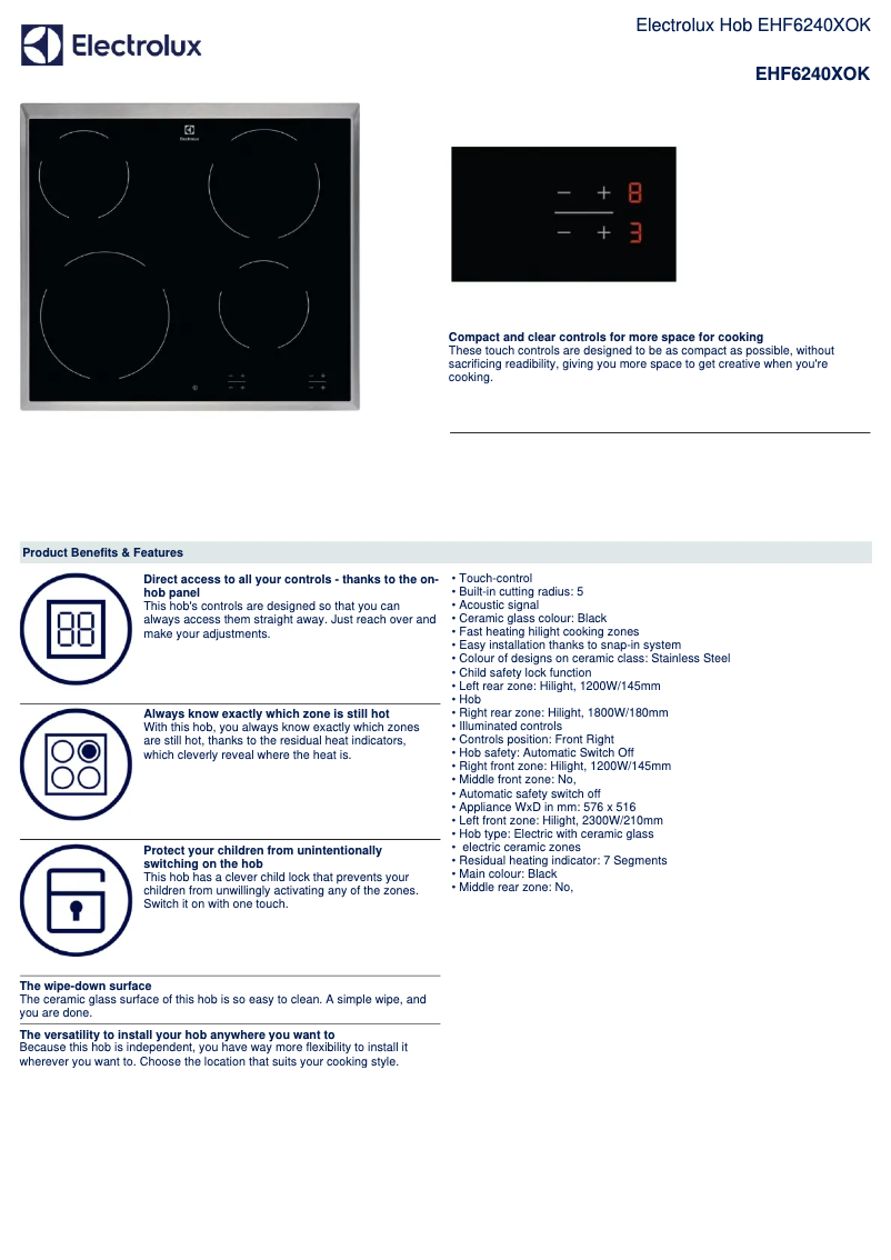 Page 1 of the manual Technical Sheet Electrolux EHF6240XOK