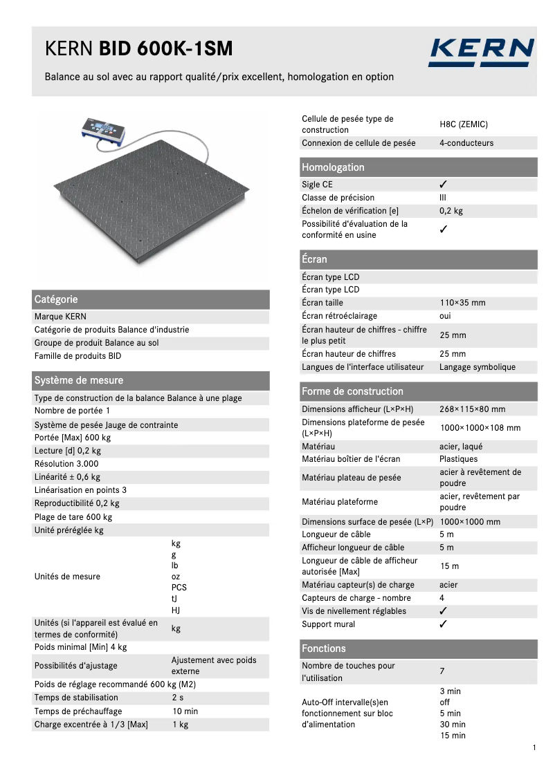 First page image of the manual for BID 600K-1SM