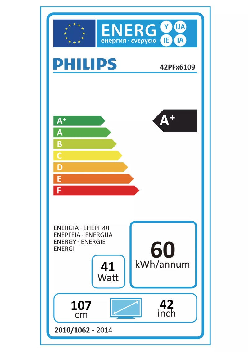 Page 1 of the manual Energy Label Philips 42PFT6109