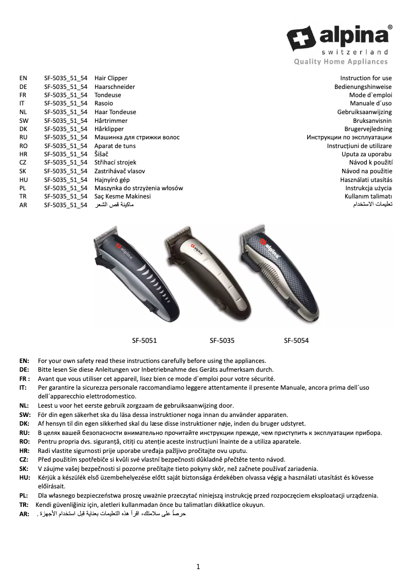 Page 1 de la notice Manuel utilisateur Alpina SF-5035
