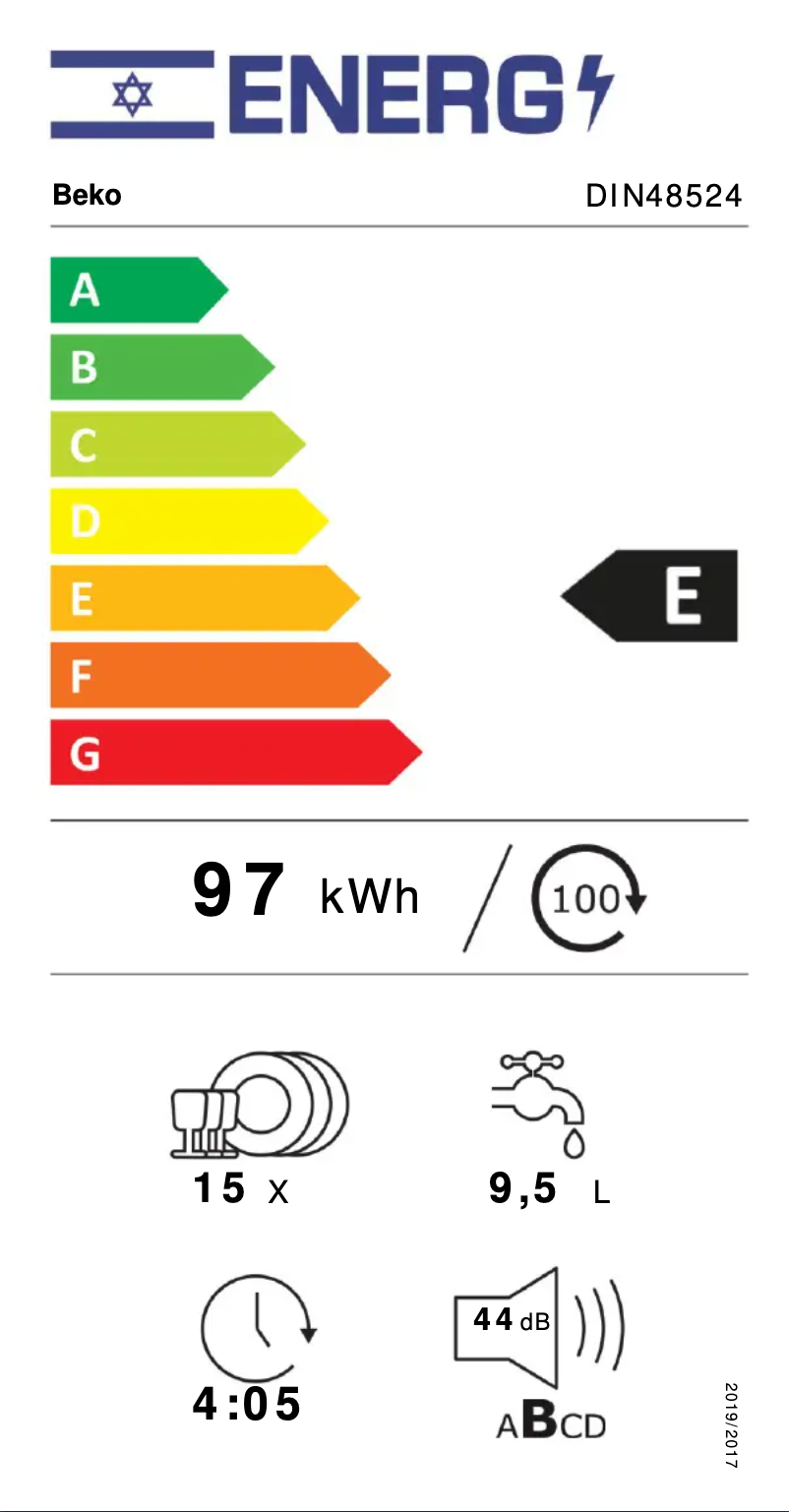 Page 1 of the manual Energy Label Beko DIN48524
