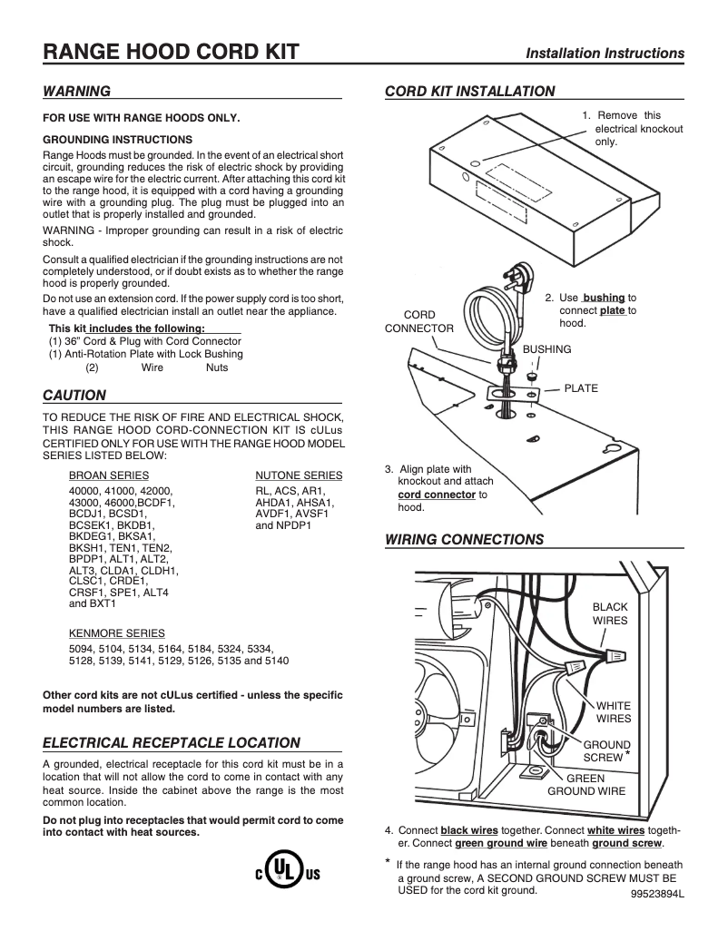 Page 1 of the manual Installation Guide Broan 463623