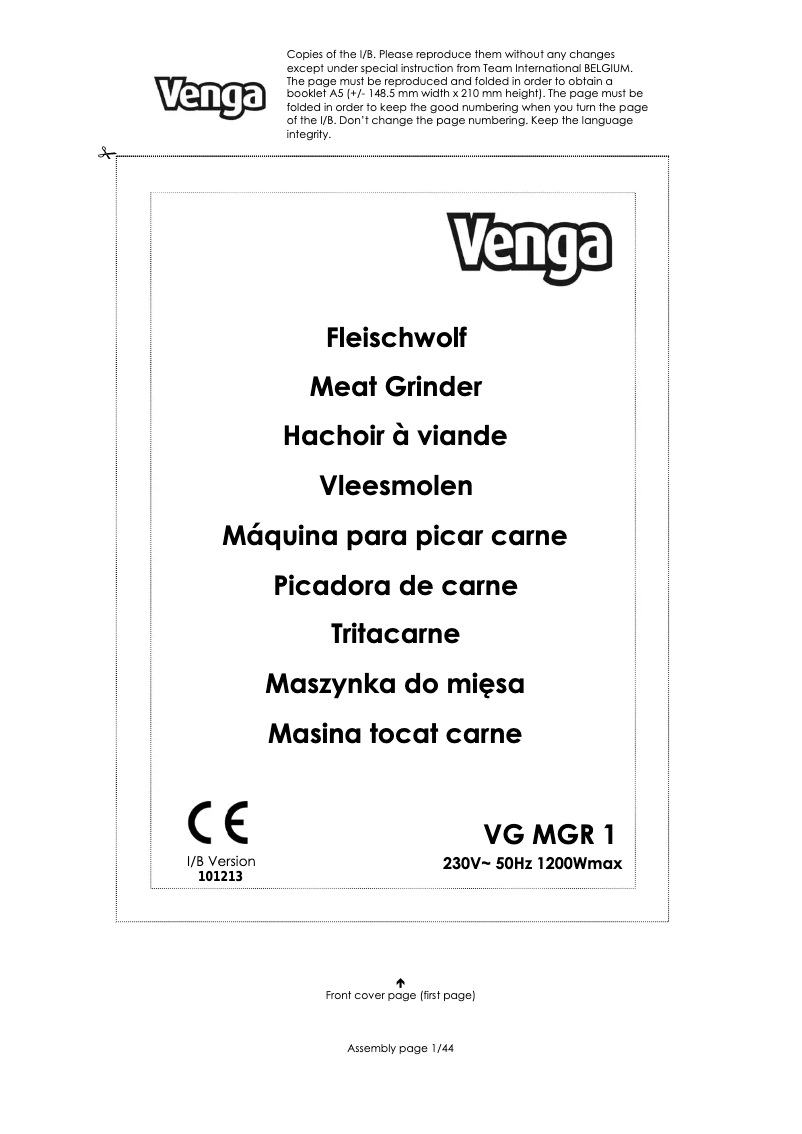 Page 1 of the manual User Manual Venga VG MGR 1
