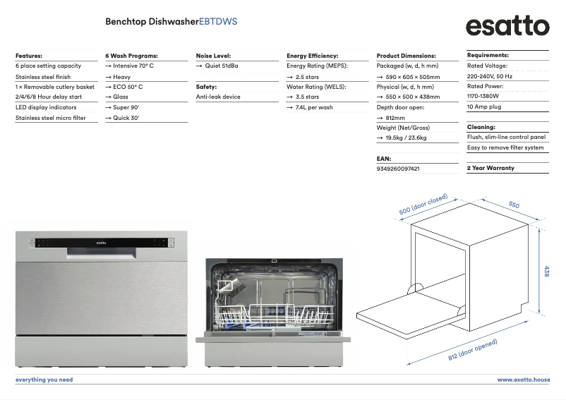 Page 1 of the manual Technical Sheet Esatto EBTDWS