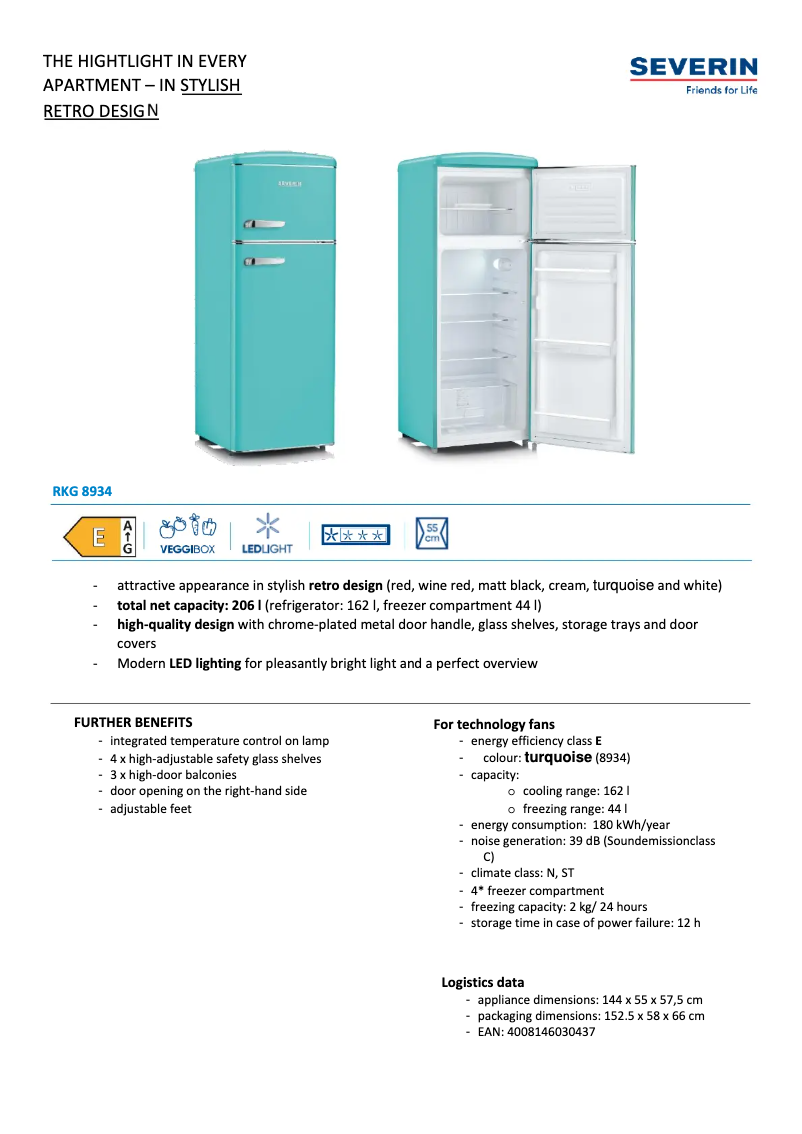 Page 1 of the manual Technical Sheet Severin RKG 8934