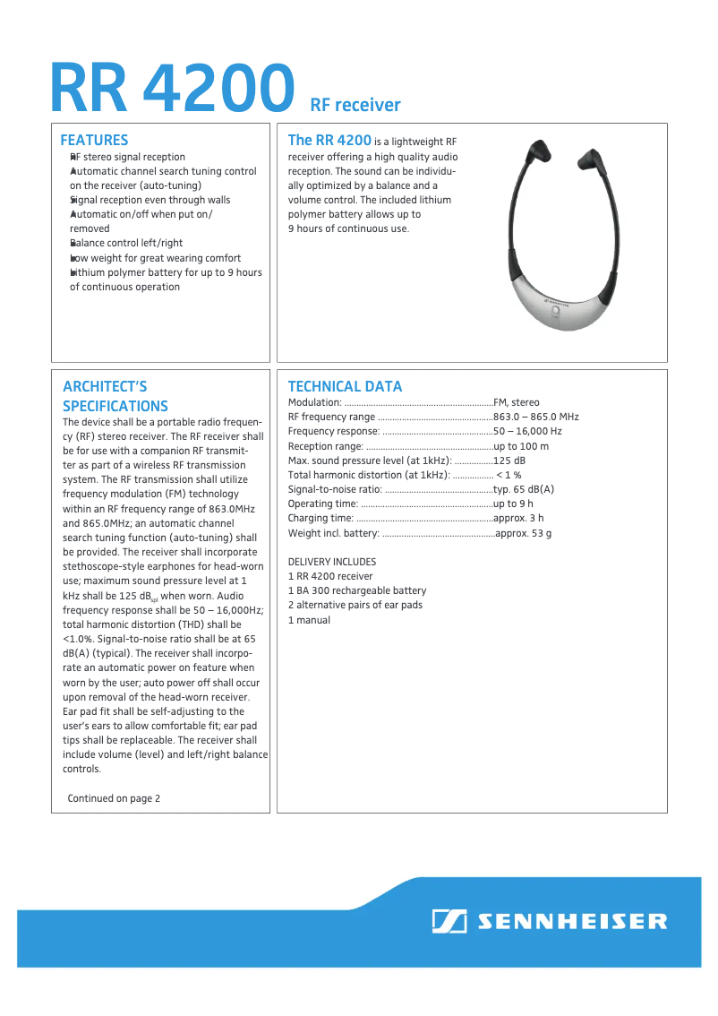 Page 1 of the manual User Manual Sennheiser RR 4200 RF