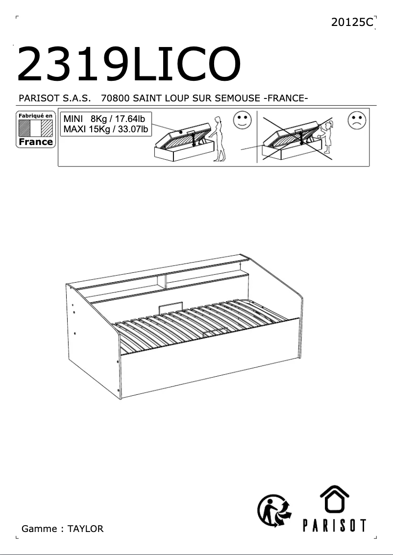 Page 1 of the manual User Manual Parisot Taylor Ottoman 2319LICO
