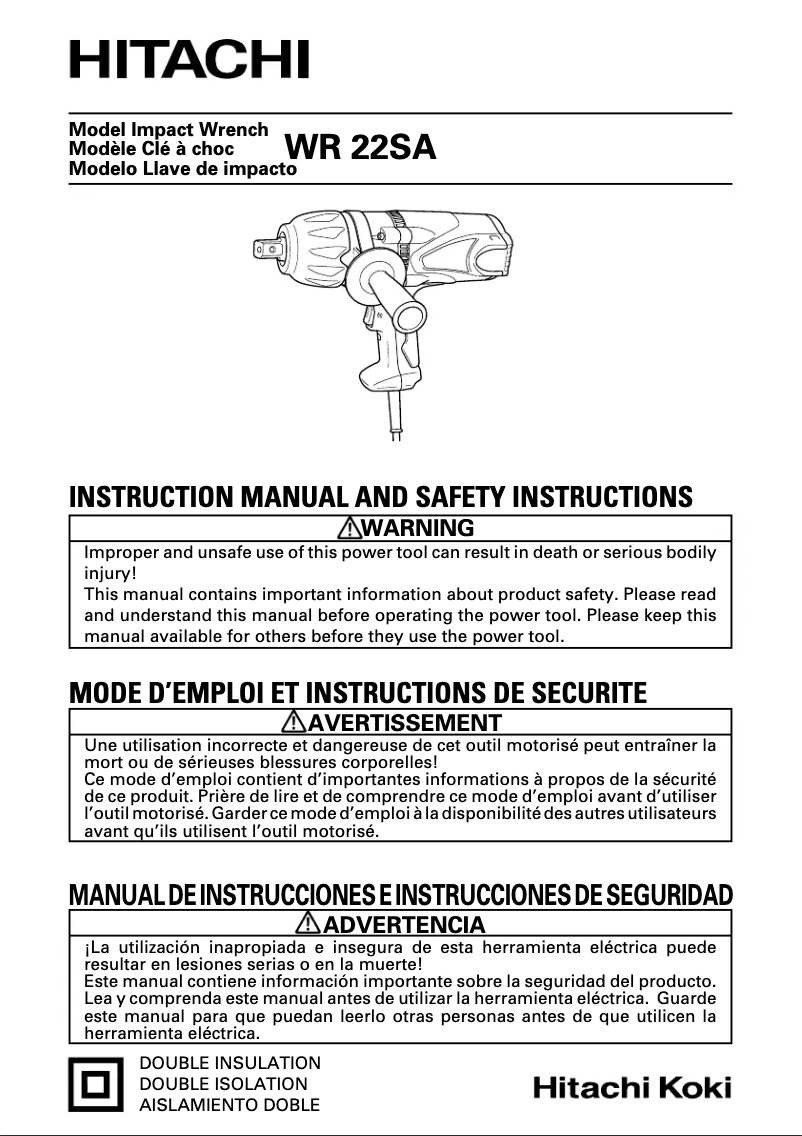 First page image of the manual for WR 22SA